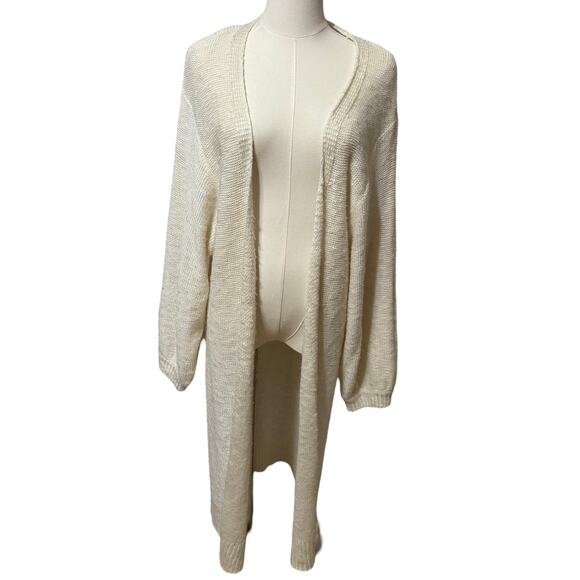 Long Ivory Sweater Duster Sz L - Picture 1 of 6